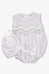 20016-Whimsical White Baby Girl Bubble with Bonnet