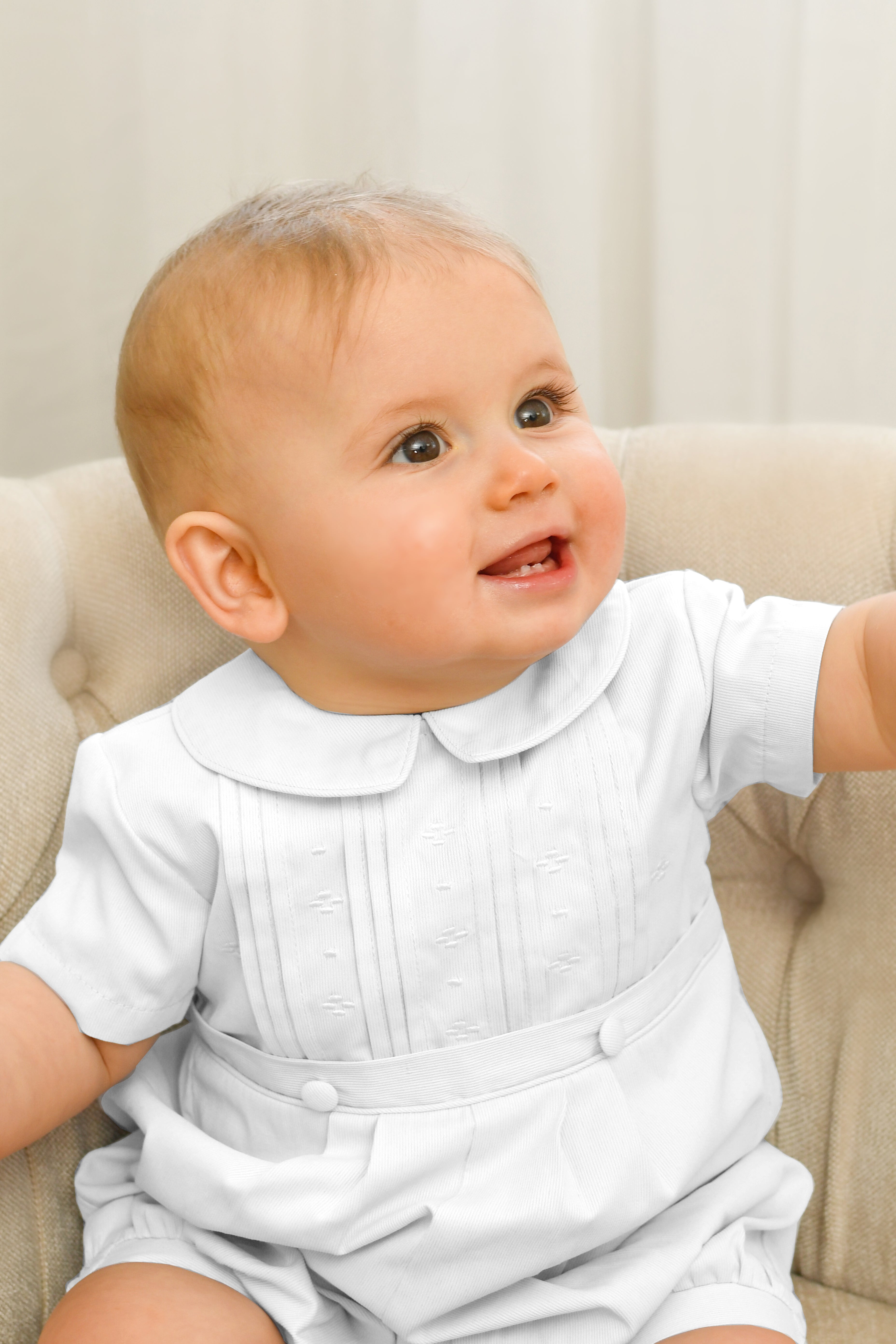 20262-White Pique Baby Boy Longal with Running Stitch