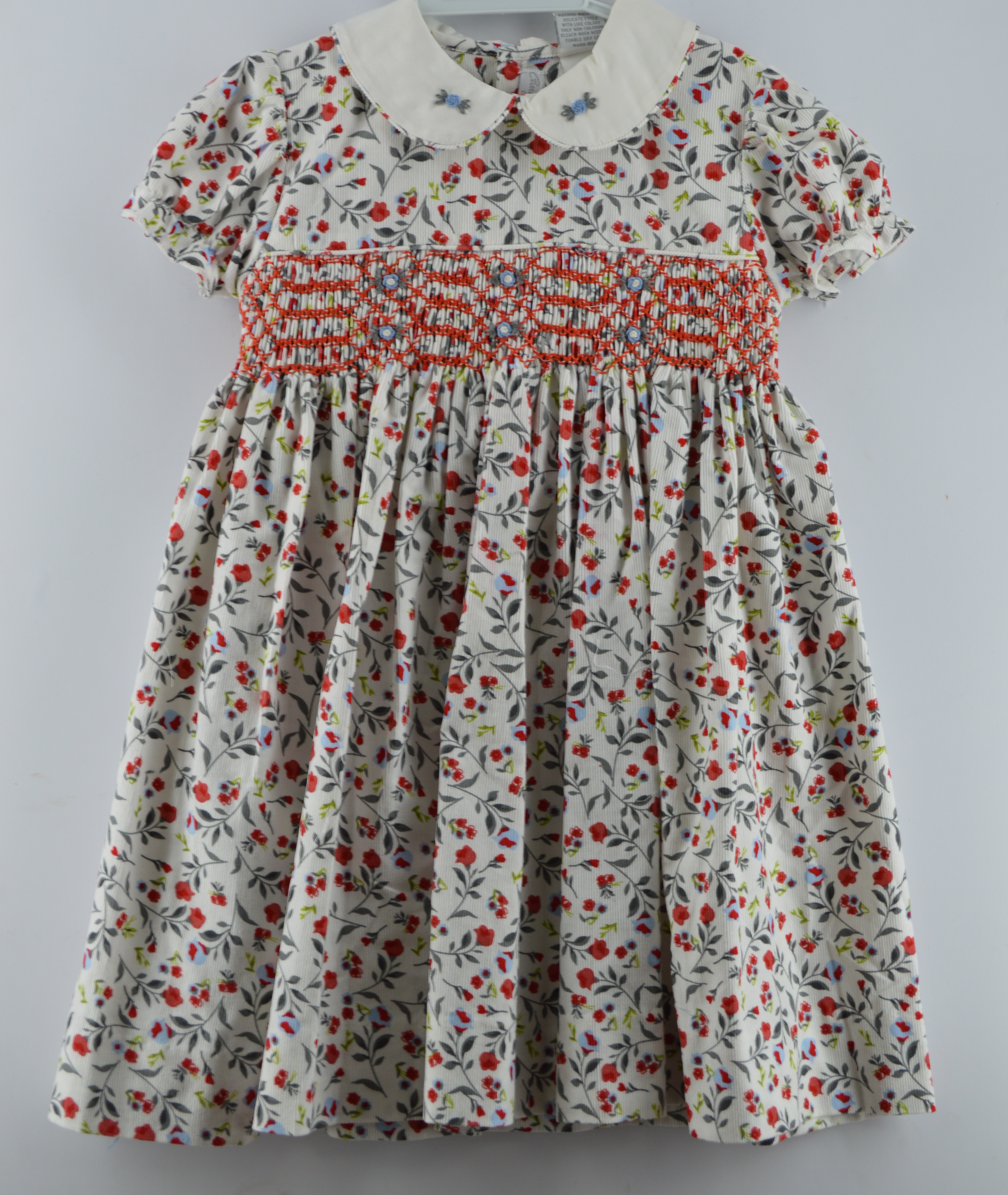 20225-Corduroy Floral Short Sleeve Toddler Girl Dress