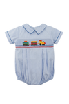 20238-Smocked Train Blue Baby Boy Bubble Romper