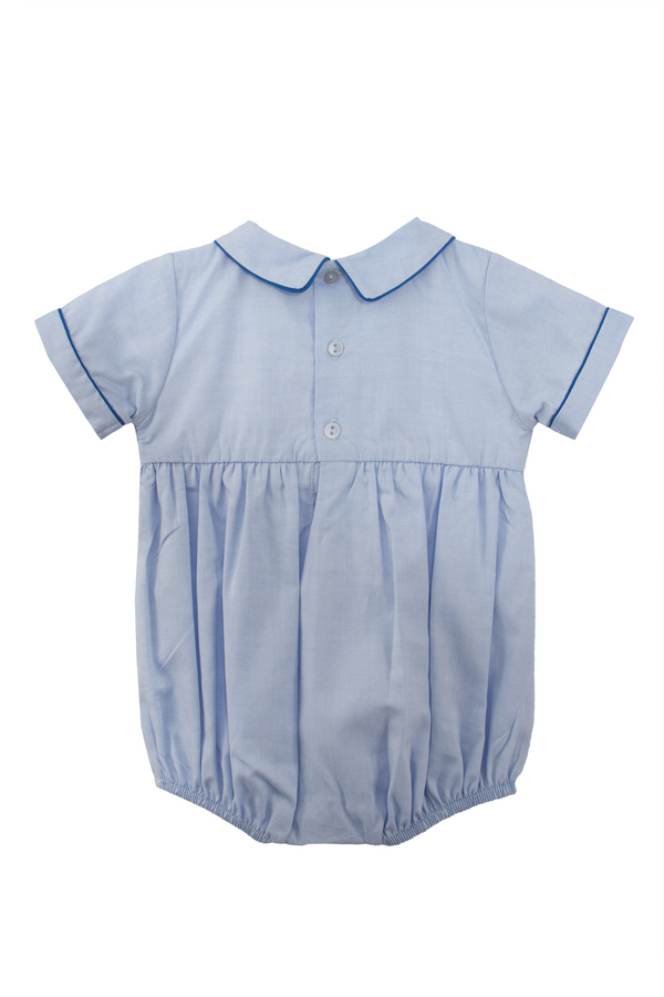 20238-Smocked Train Blue Baby Boy Bubble Romper