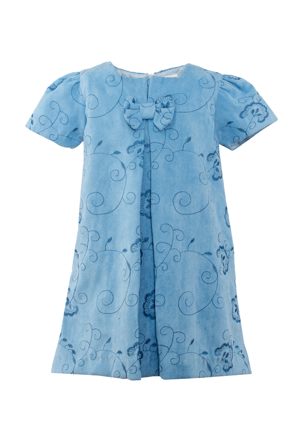 30032T-Blue Suede Pattern Short Sleeve Toddler & Youth Girl Dress