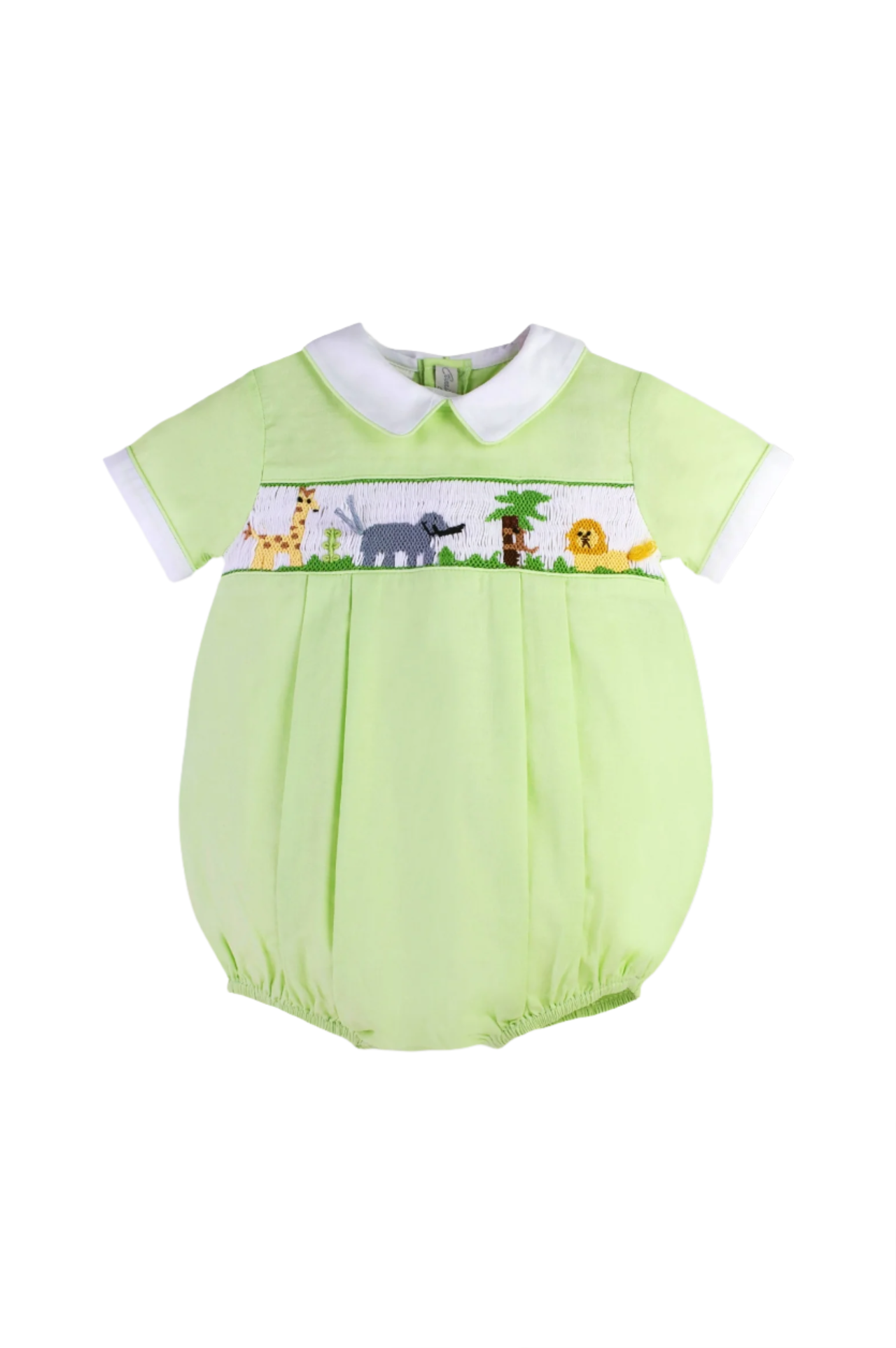 Smocked Animals Green Boy Bubble Romper