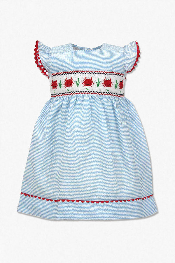 90040-Smocked Crawling Crabs Baby Girl Dress