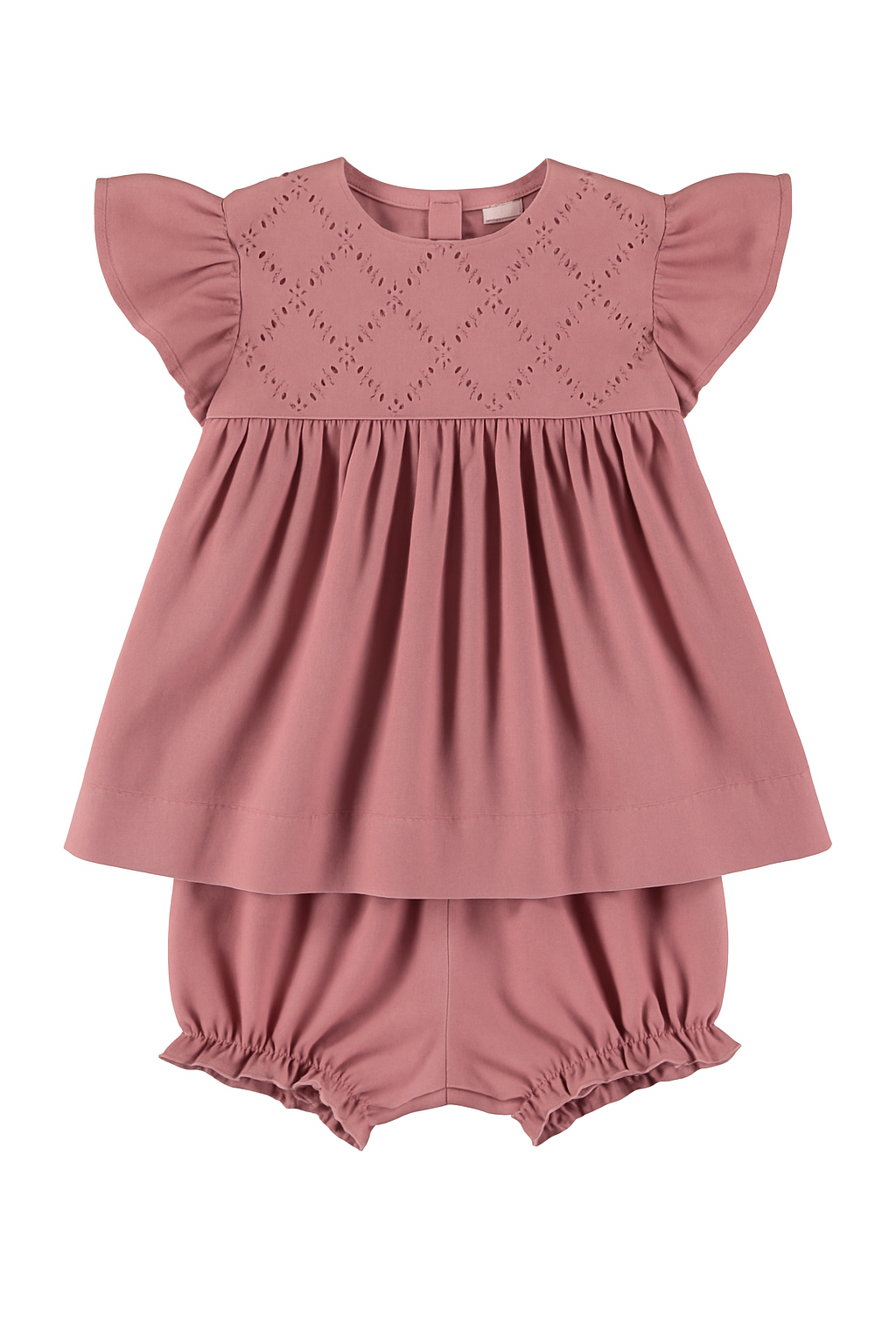 80038-Sophisticated Suede Smocked Short Sleeves Yoke Baby Mauve Dress