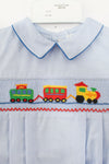 20238-Smocked Train Blue Baby Boy Bubble Romper