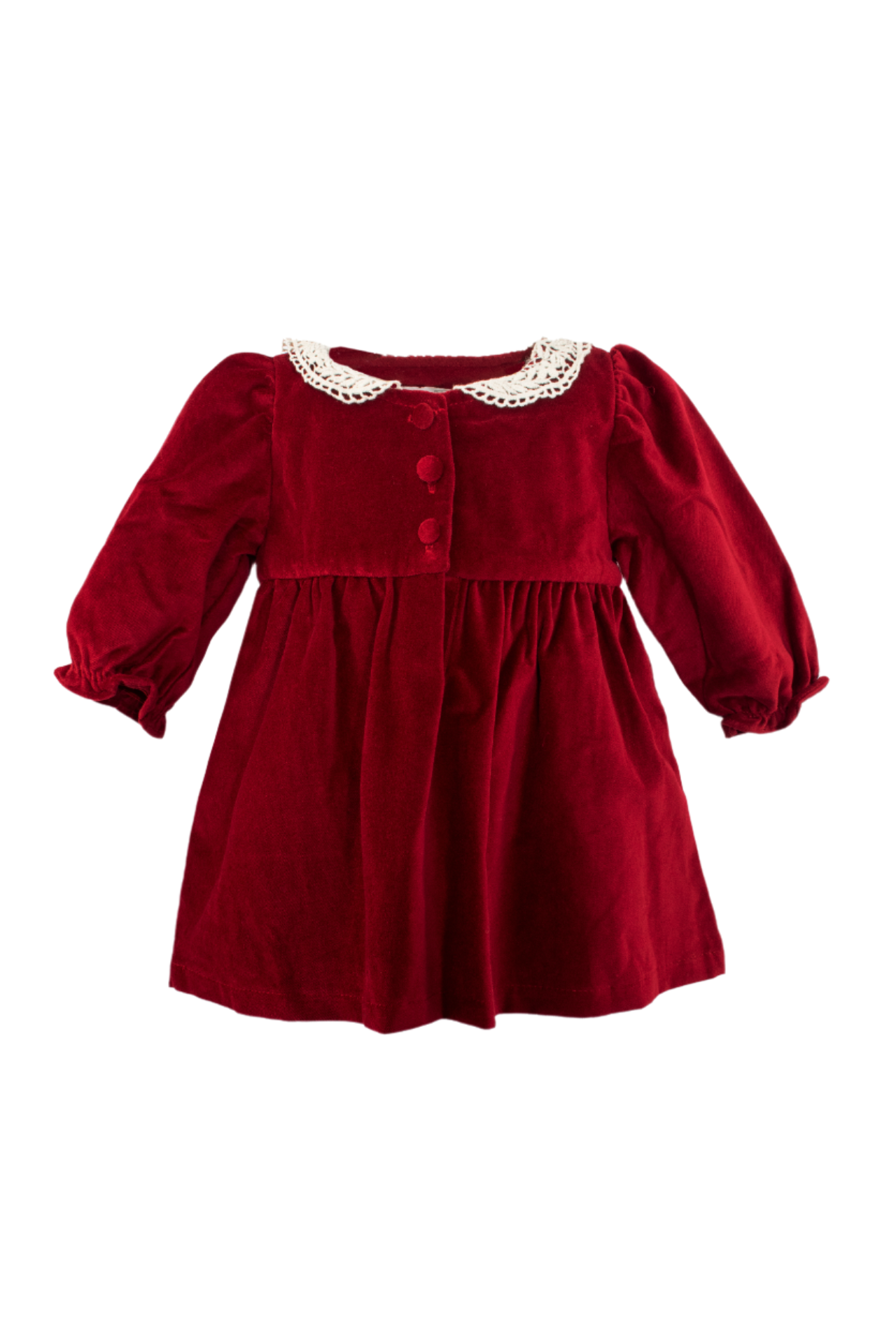 30007-Red Velvet Baby Girl Long Sleeve Dress