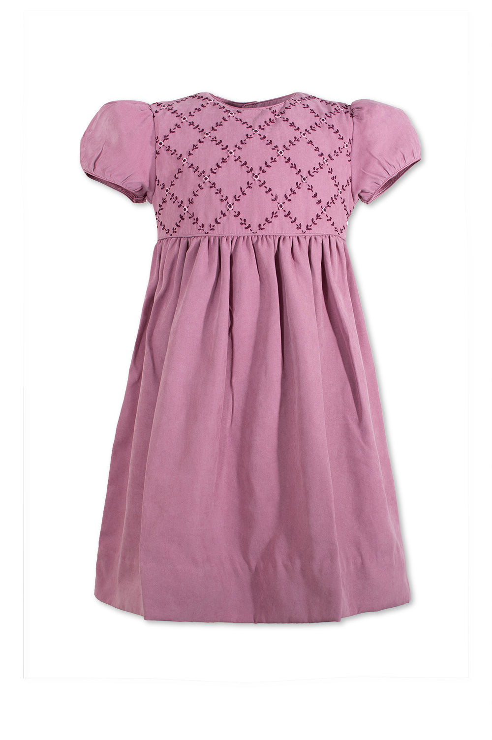 Sophisticated Suede Smocked Short Sleeves Yoke Toddler Mauve Dress