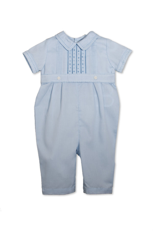 Blue Pique Baby Boy Longall with Running Stitch