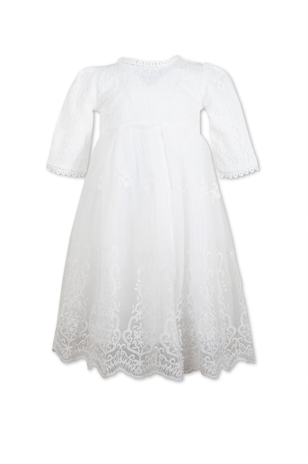 Embroidered Star Baby Girl Christening Day Gown With Bonnet