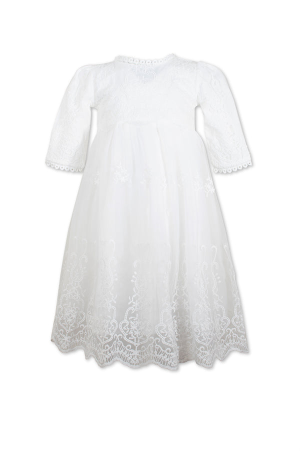 Embroidered Star Baby Girl Christening Day Gown With Bonnet