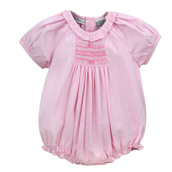 Hand Smocked Baby Girl Romper - Pink Gingham 2