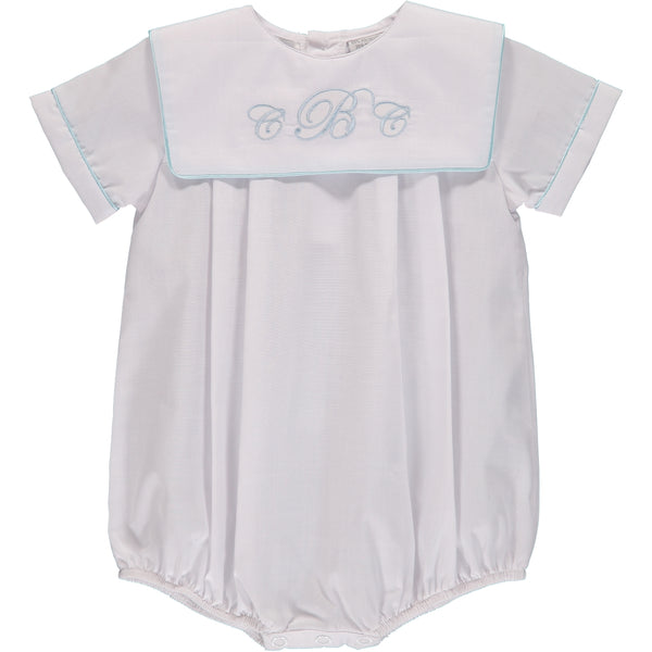 Monogrammable White Baby Boy Bubble Romper