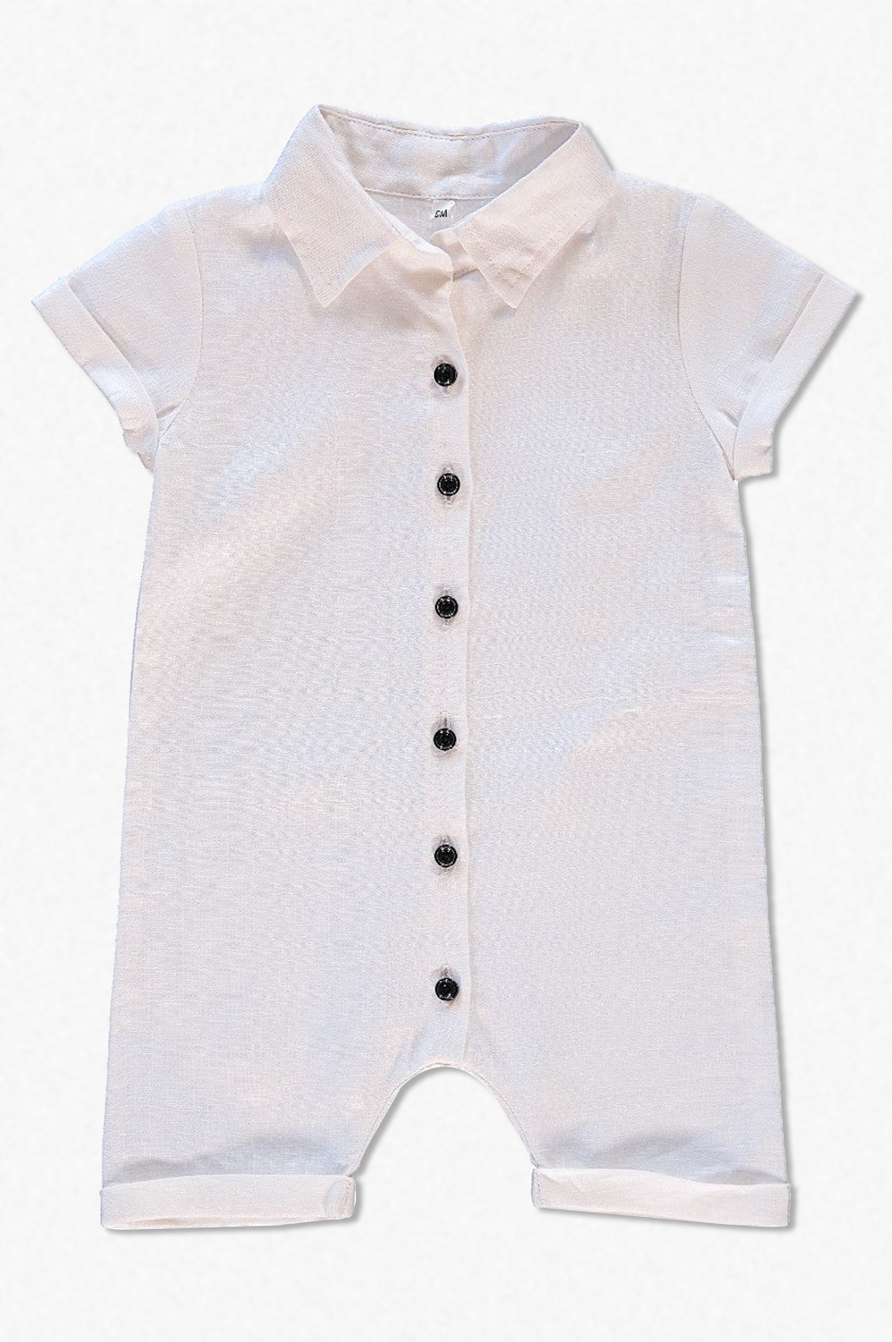 Linen Collared White Baby Boy Romper