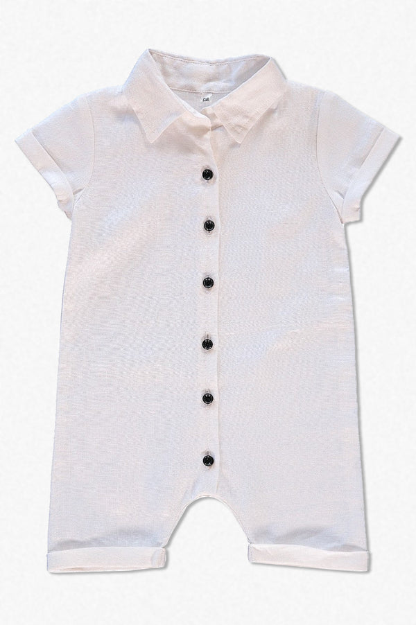 Linen Collared White Baby Boy Romper