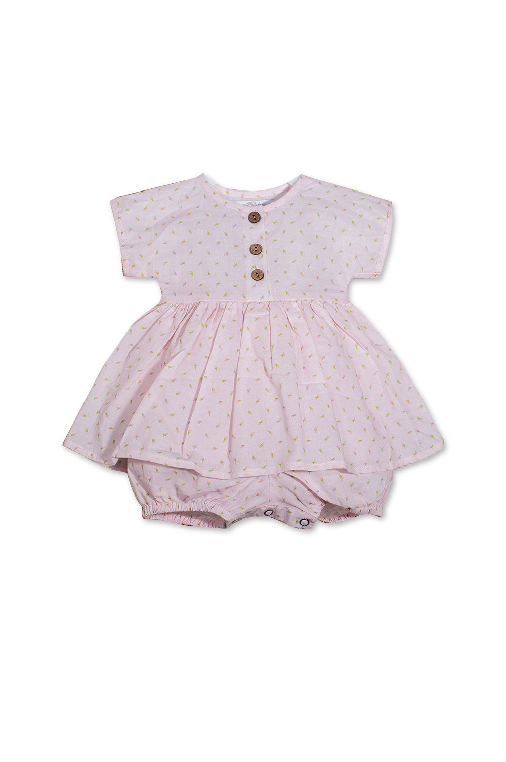 Rosebuds Print Pink Baby Girl Dress with Attached Panty