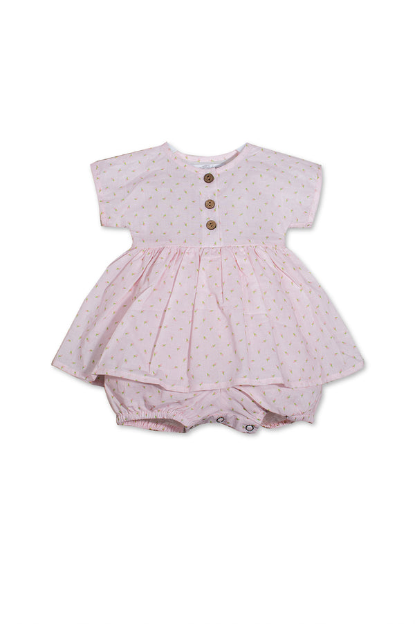 Rosebuds Print Pink Baby Girl Dress with Attached Panty