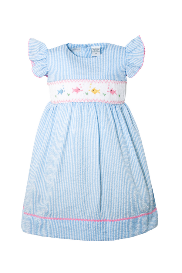 Smocked Fish Yoke Cut Toddler Girl Dress
