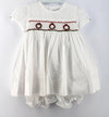 White Smocked Corduroy Baby Girl Dress with Panty