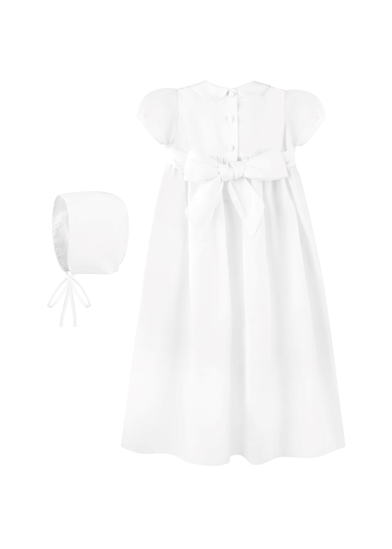 White Smocked Cross Baby Girl Christening Gown with Bonnet 4 - Imagewear