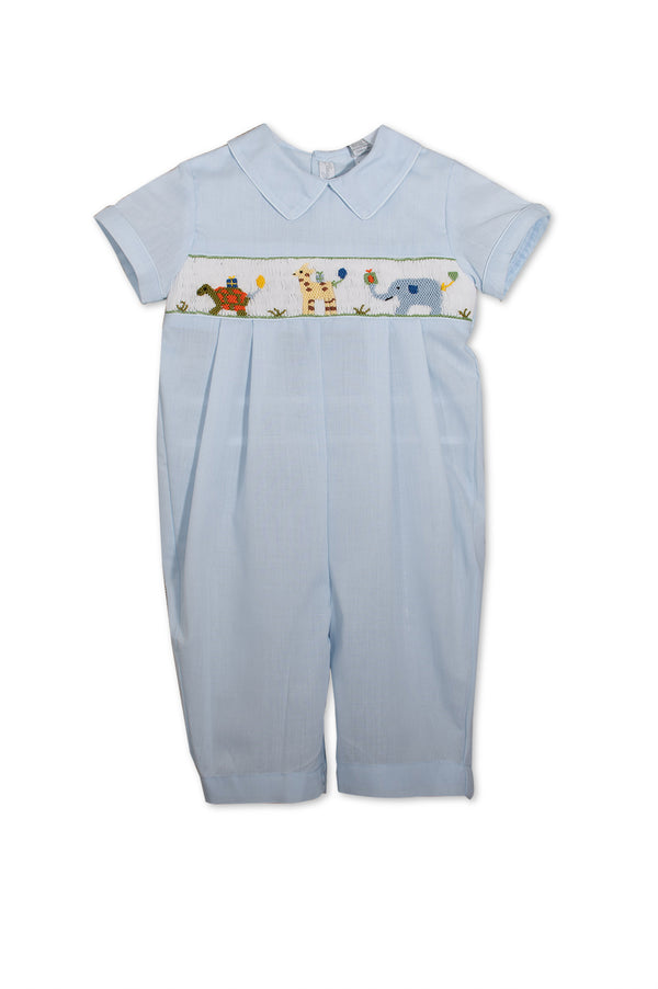 Blue Smocked Animals Baby Boy Longall