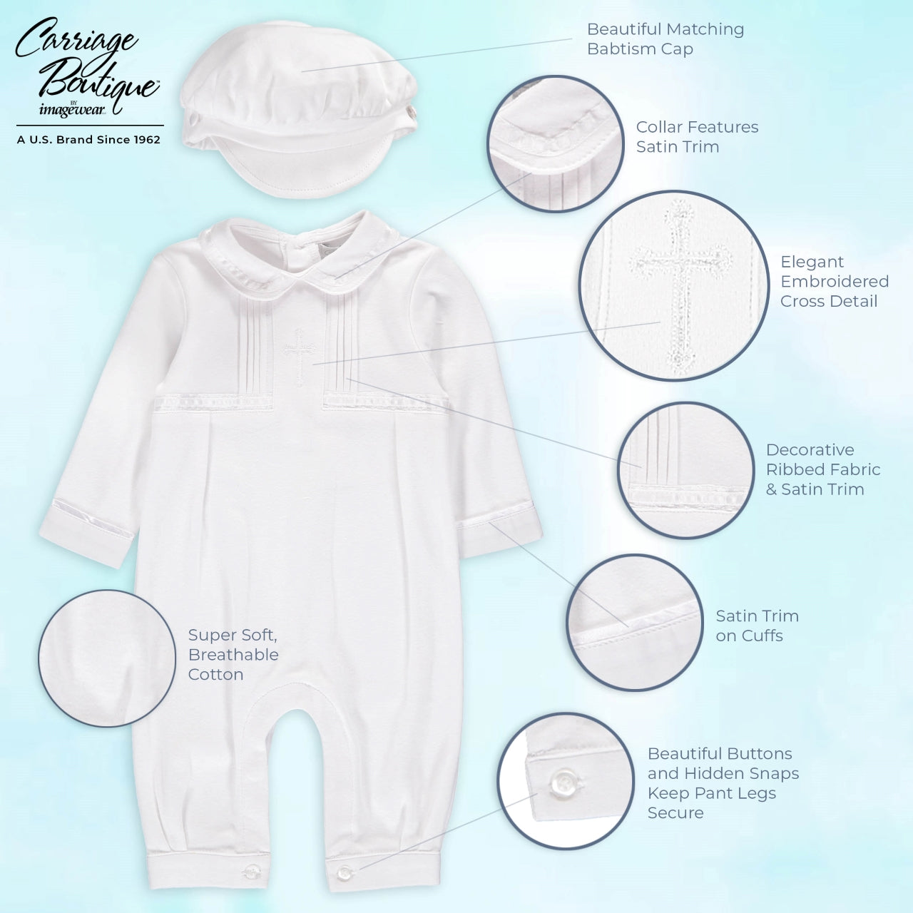 Wholesale Elegant Baby Boy Christening Outfit with Hat 6