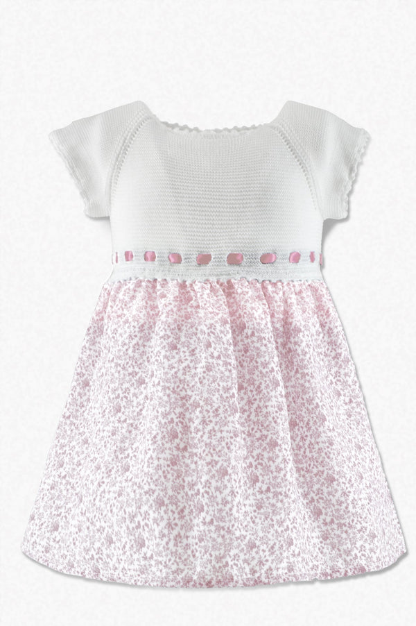 Pink Floral Knit Mix Baby Girl Dress