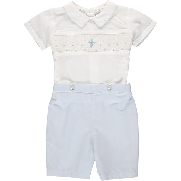 Wholesale Hand Smocked Blue Cross Christening Bobbie Suit 2 - Imagewear