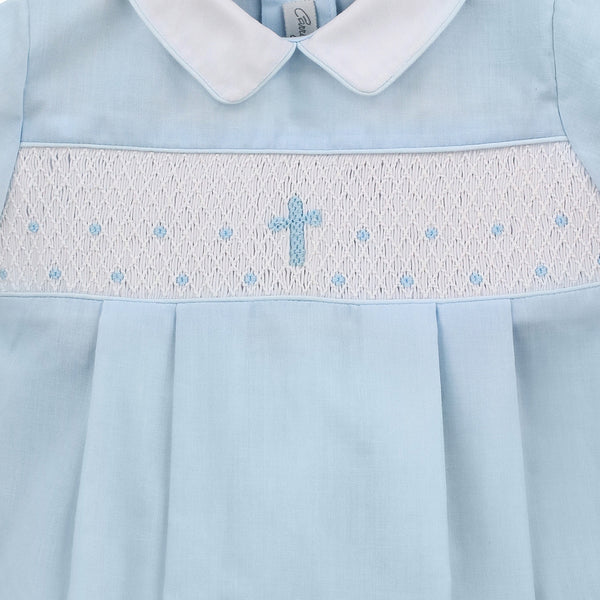 Blue Hand Smocked Cross Baby Boy Bubble Romper 3 - Imagewear