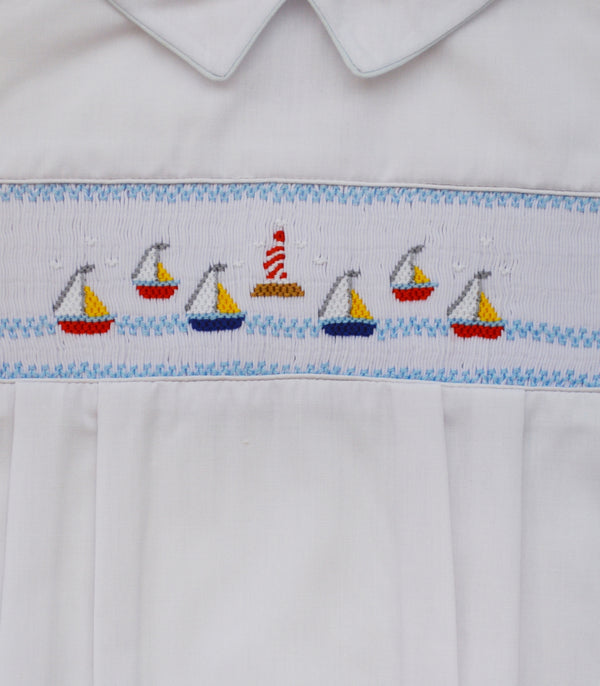 Wholesale Hand Smocked Mini Sail Boats Baby Boy Bubble Romper 2 - Imagewear