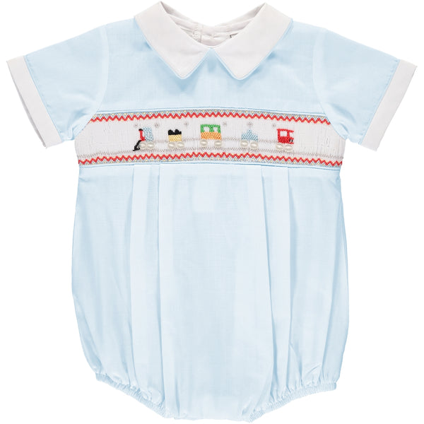 Wholesale Hand Smocked Trains Baby Boy Bubble Romper  -  Imagewear