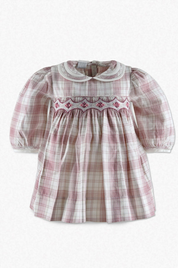 Wholesale Mauve Heathered Baby Girl Plaid Long Sleeve Dress