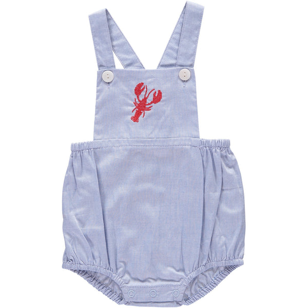 20039B-Smocked Kickin Crawfish Blue Baby Boy Bubble Romper