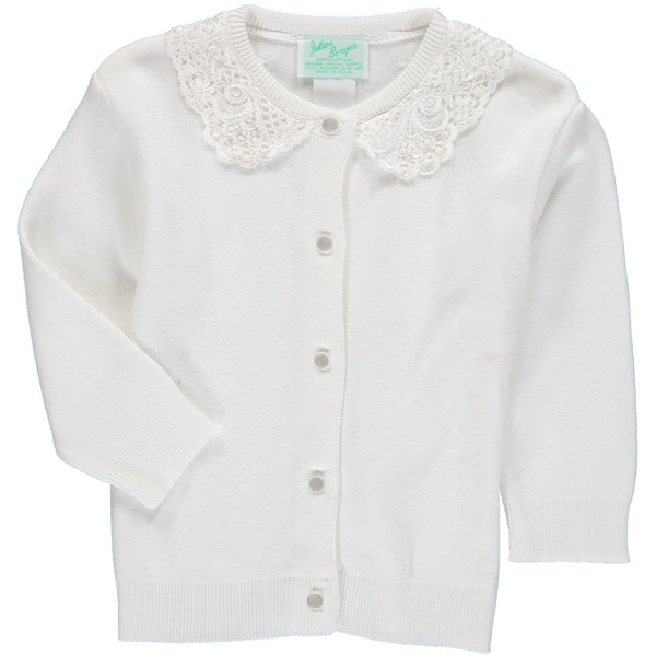  Cotton Cashmere Girl Cardigan White with Lace Collar, , Julius Berger, Imagewear 