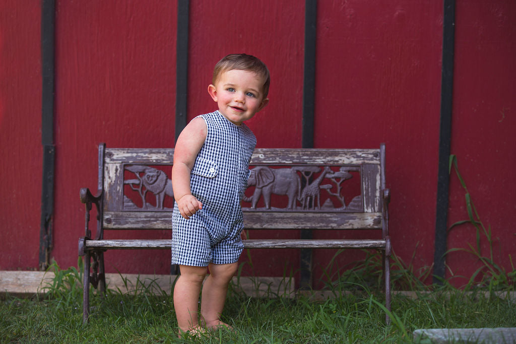 Monogram Check Jon Jon - Navy, , Carriage Boutique, Imagewear