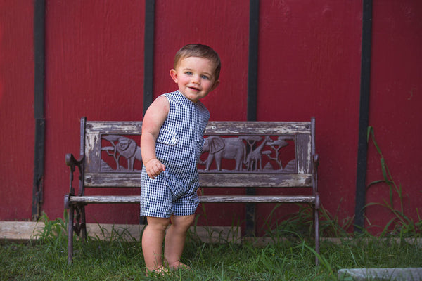 Monogram Check Jon Jon - Navy, , Carriage Boutique, Imagewear