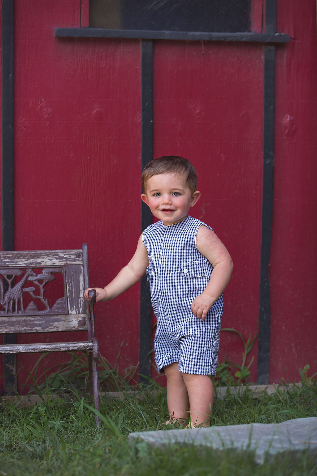 Monogram Check Jon Jon - Navy, , Carriage Boutique, Imagewear