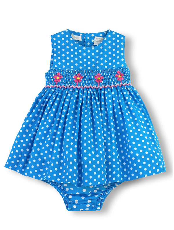 Polka Dot Smocked Flowers Shorts Sleeve Dress - Imagewear