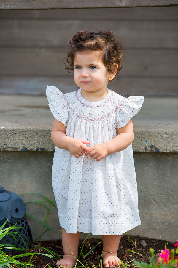 Smocked Star Bishop Off White Baby Girl Dress