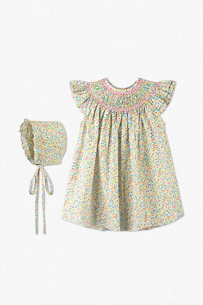 Wholesale Sunshine Floral Baby Girl Dress with Bonnet