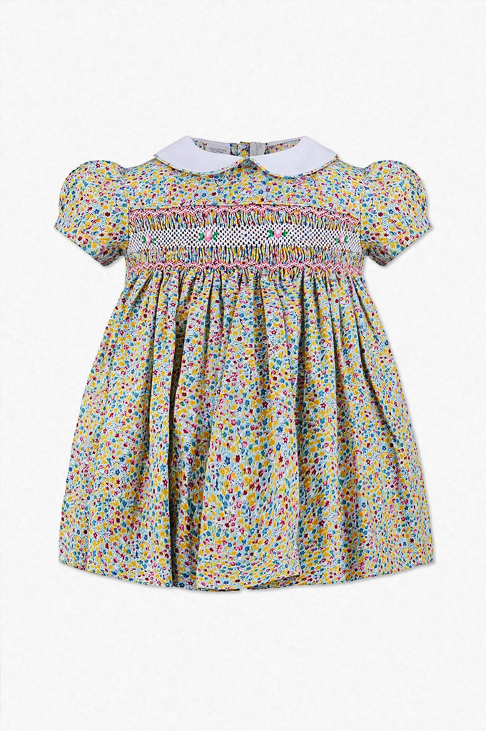Wholesale Green Full Floral Yoke Baby Girl Dress