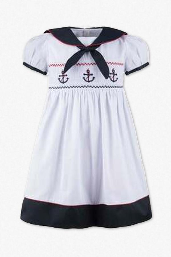 20022T-Smocked Anchors Toddler Girl Dress