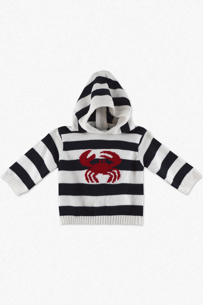 Stripe Crab Zip Back Baby Boy Sweater