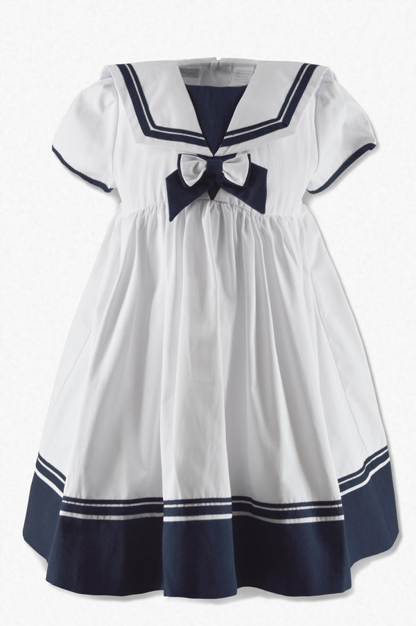 20093-Nautical Toddler & Youth White Girl Dress