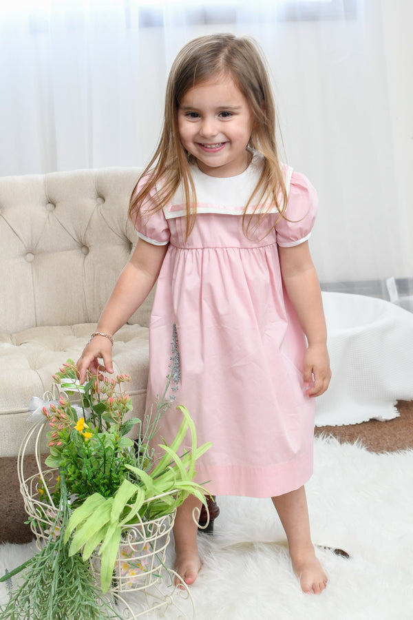 20125-Short Sleeve Pink & White Baby Dress