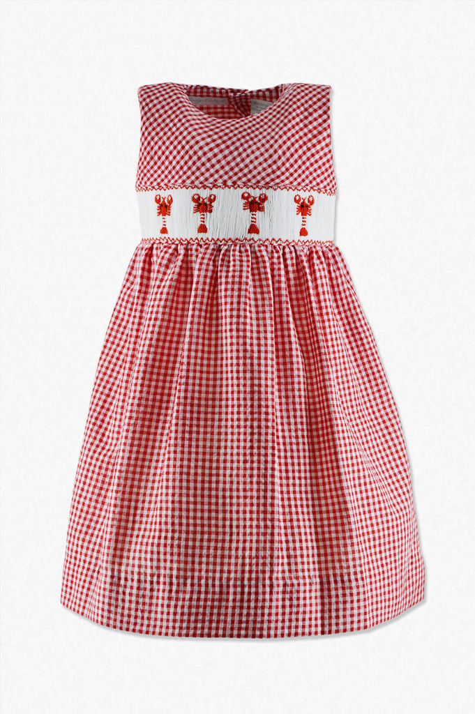 Smocked Lobster Seersucker Toddler Girl Dress