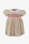 20221-Tan Floral Smocked Baby Girl Dress with Panty