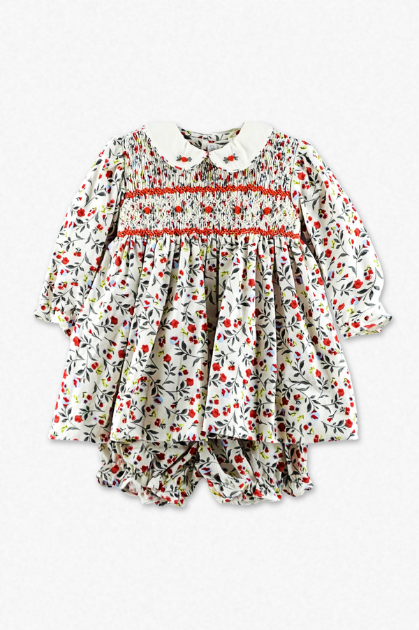 20223-Corduroy Floral Long Sleeve Baby Girl Dress with Panty