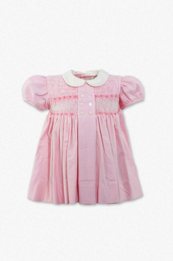 20226-Pink Smocked Corduroy Baby Girl Dress with Panty