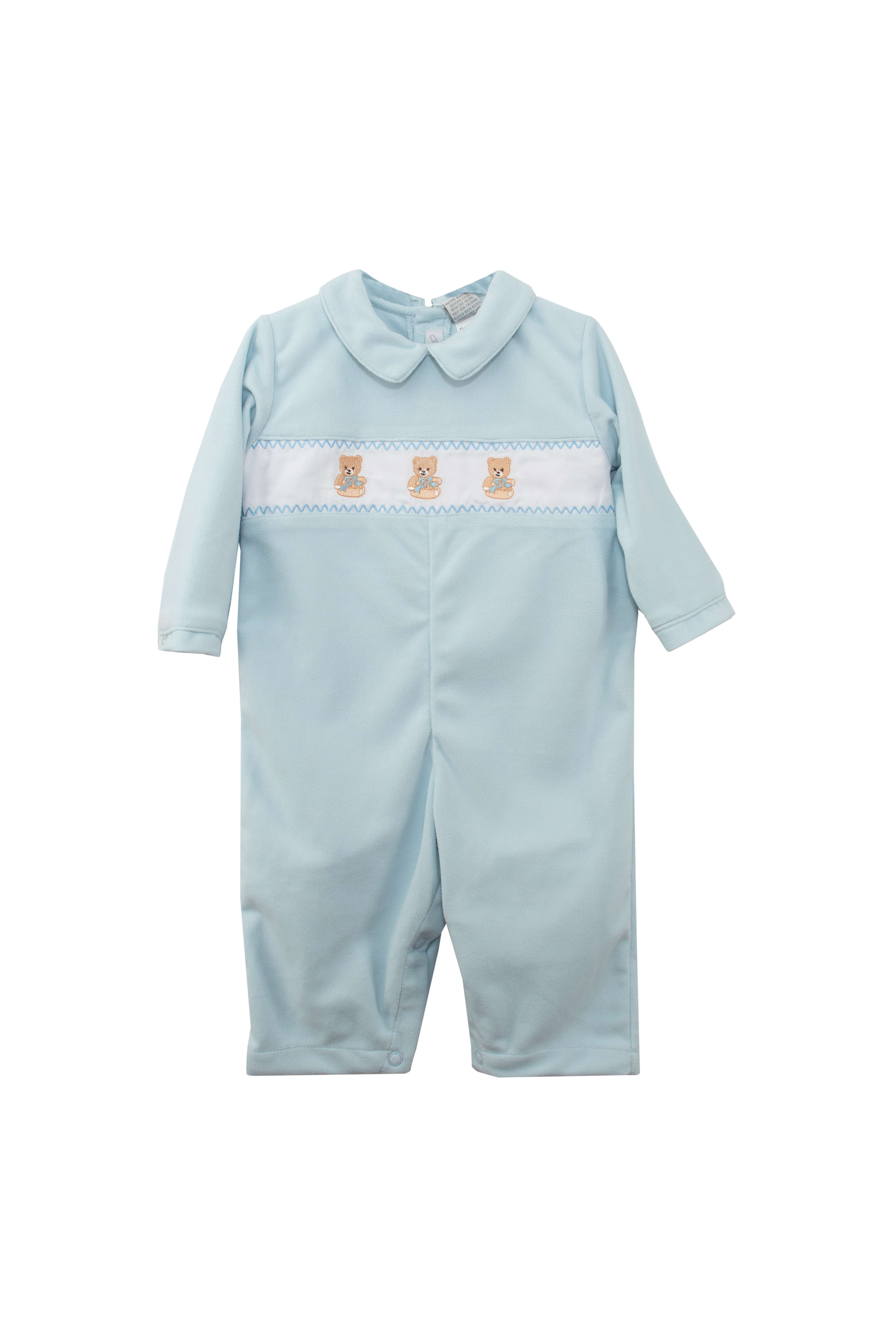 20236-Carriage Boutique Smocked Teddy Bear Blue Baby Boy Longall